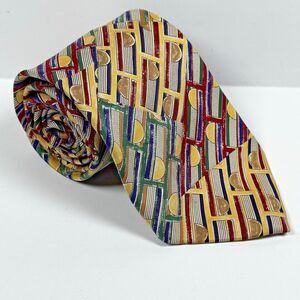Robert Talbott Tie Mens Silk Geometric Patchwork‎ Yellow Bold USA Made Vintage